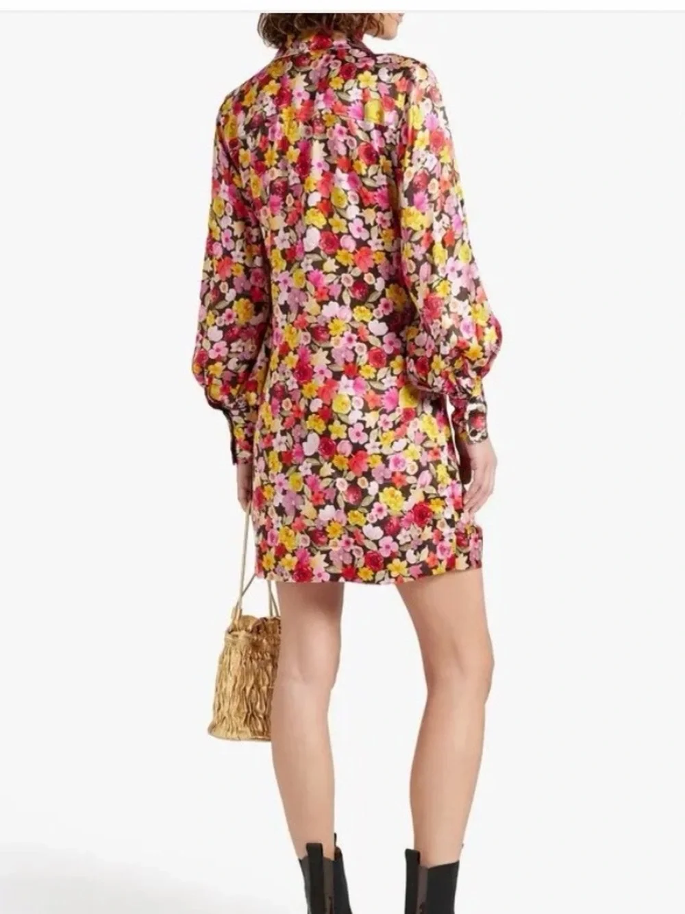 GANNI Floral Print Ruched Mini Silk Dress size 2 reg $395 - Picture 5 of 10